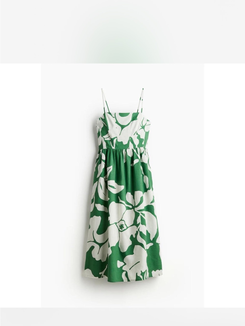 H&M Green and White Patterned Linen-Blend Sundress